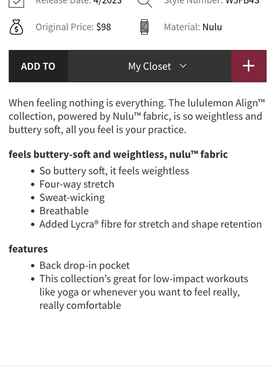 Lululemon Align Low-Rise Pant 25" Sz 6 Black - Picture 4 of 12